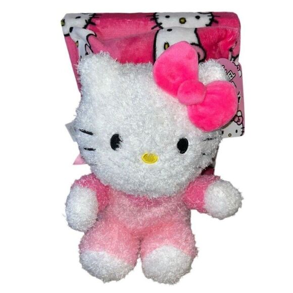 New! HELLO KITTY 3Pc Travel Set Hot Pink Blanket, Pillow, Plush Buddy Limited - Picture 1 of 5